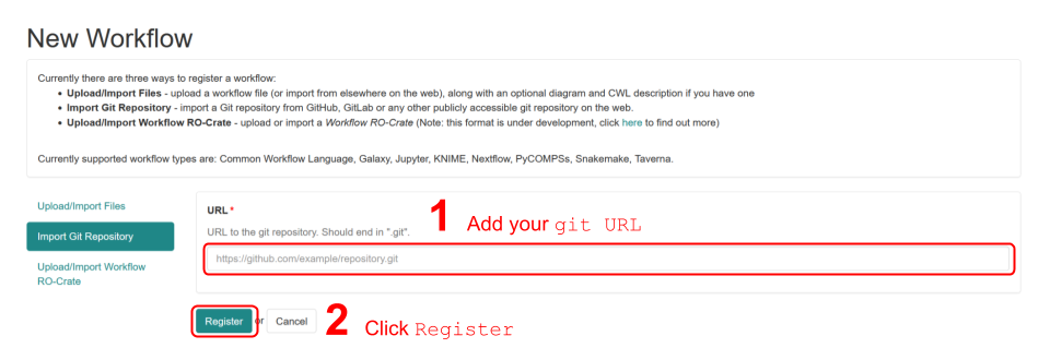 Add your git URL, then click Register.